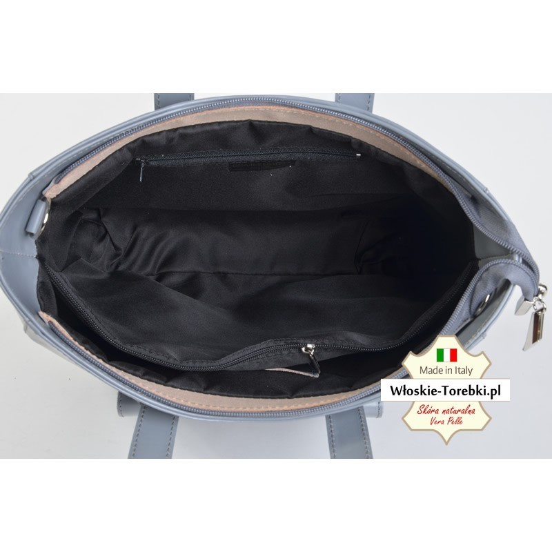 Szara duża torebka damska włoska - Savina produkcji włoskiej ze skóry