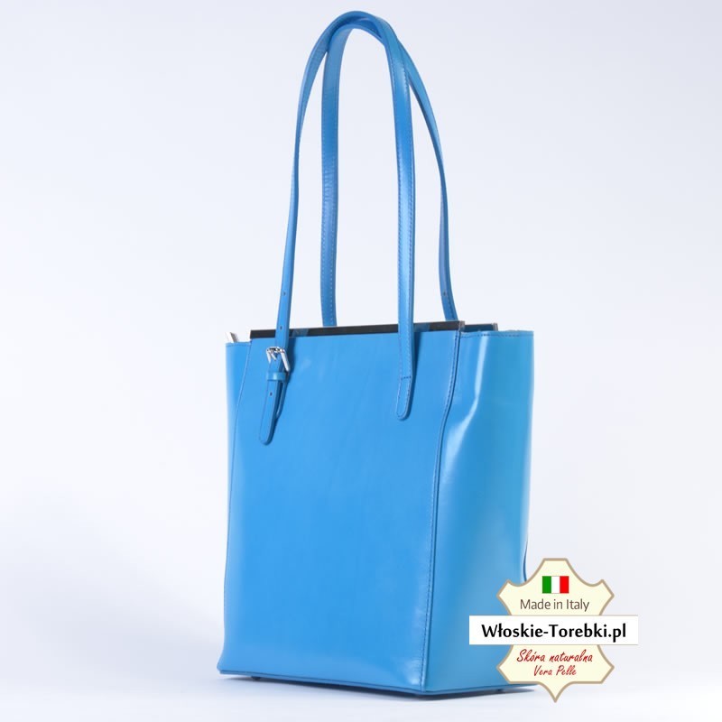 Niebieska torba typu shopper Nerina z włoskiej skóry