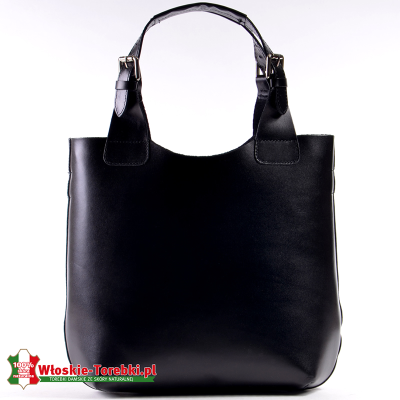 Skórzana torba damska w kolorze czarnym - shopper A4