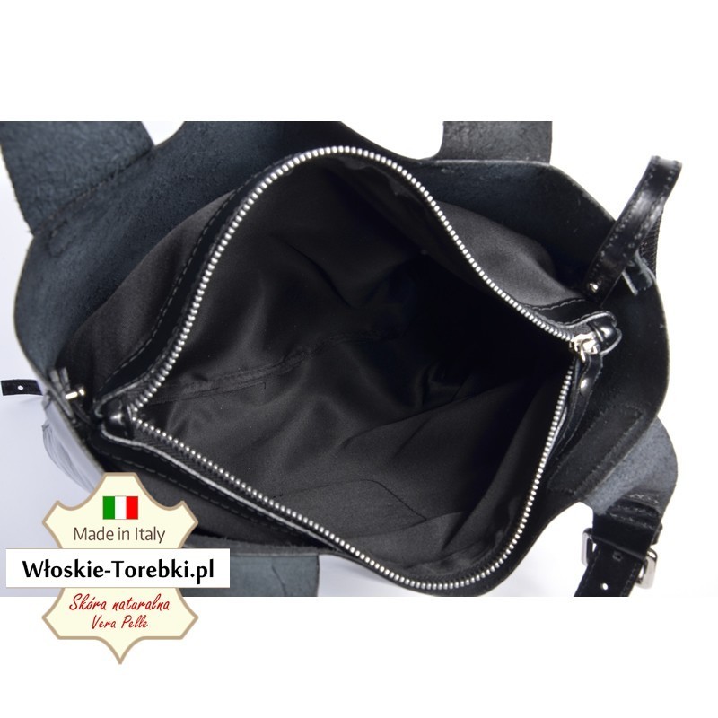 Włoska torba damska Nicolina - czarna z zamykanym wyjmowanym wkładem