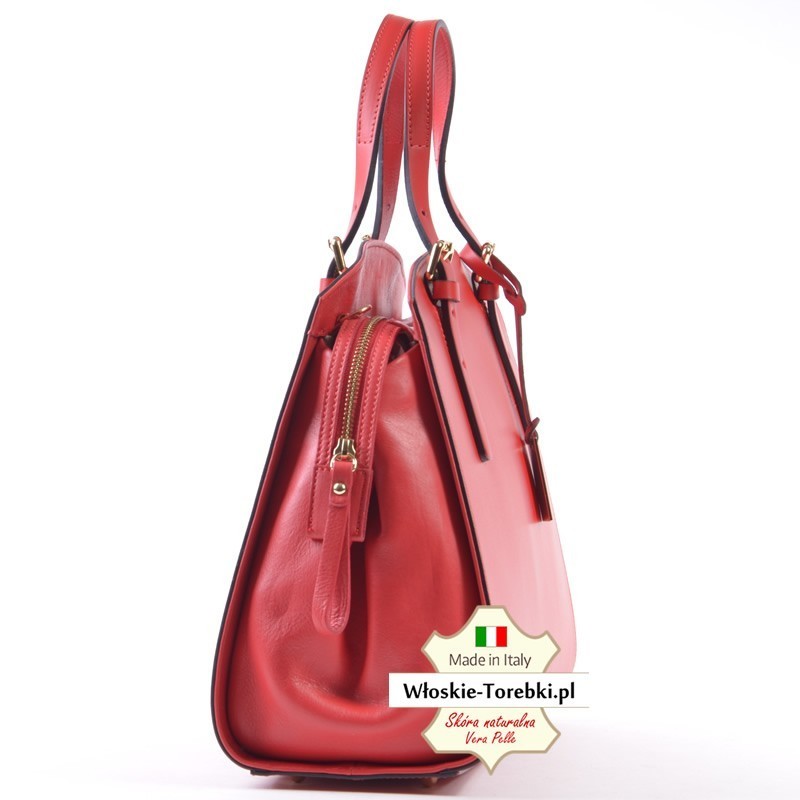 Duży czerwony kuferek ze skóry - model Natale