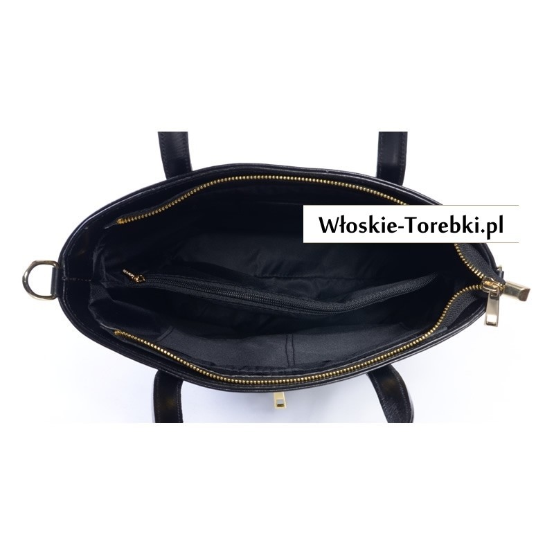Czarna torebka Angelica z ozdobnym złotym suwakiem z przodu