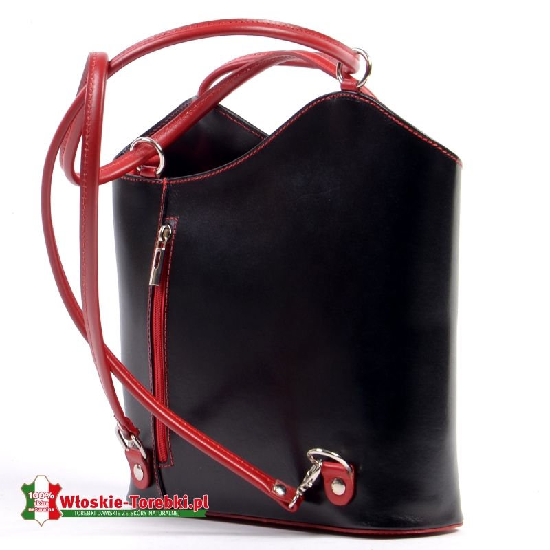 Plecako - torebka skórzana Velia w kolorze czarno-czerwonym