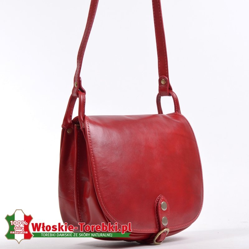 Czerwona torba ze skóry z klapą - duży model Ines