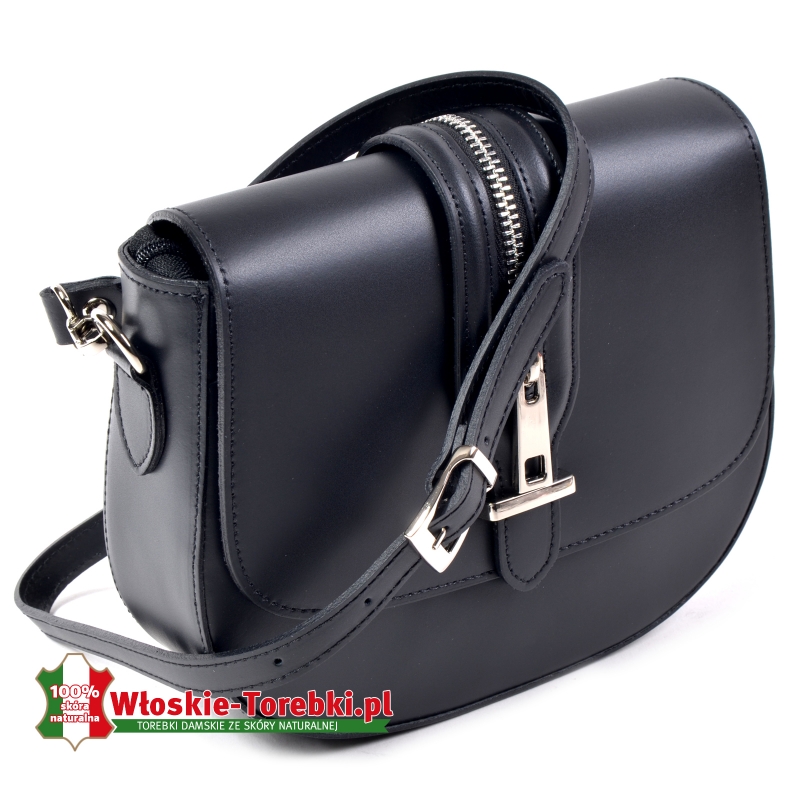 Skórzana czarna torebka Tonia produkcji włoskiej - model na długim pasku