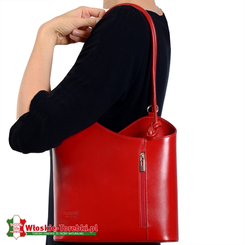 Skórzana torebka na ramię w pięknym odcieniu czerwieni Velia