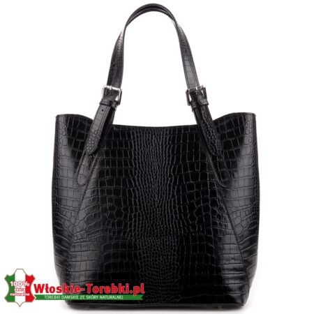 Czarna pojemna i elegancka torba Donatella ze skóry naturalnej