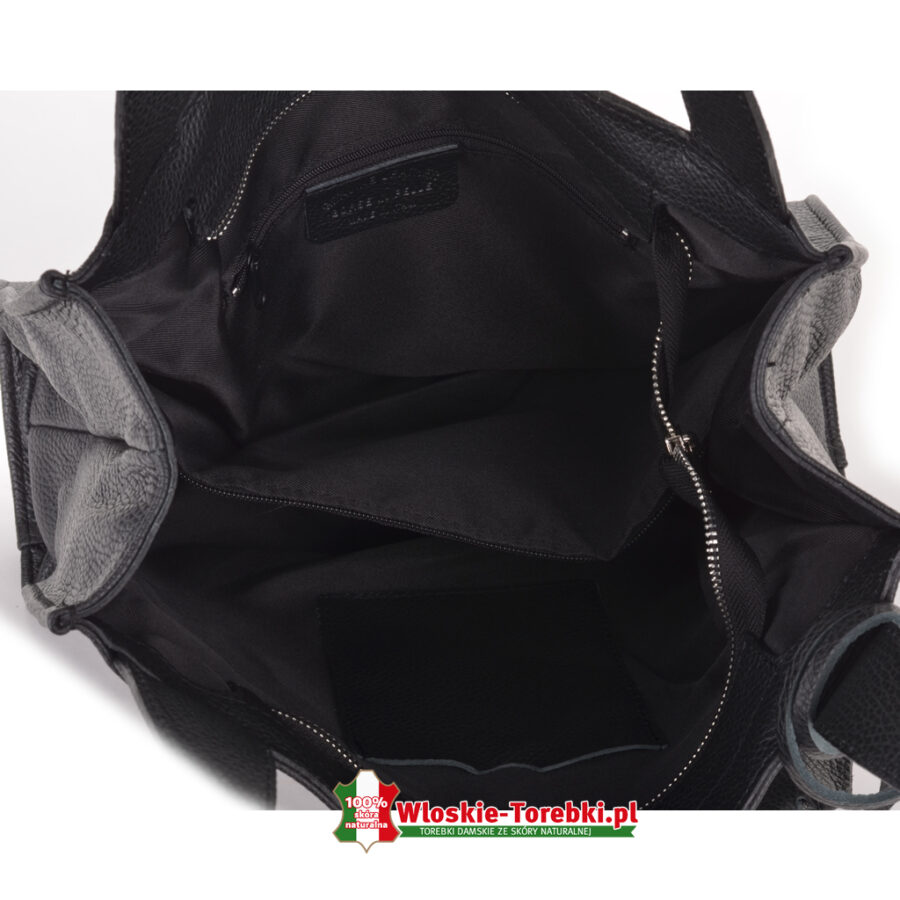 Pojemna czarna skórzana torba Luciana z przegrodą