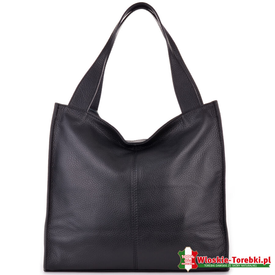 Pojemna modna czarna włoska torba Luciana