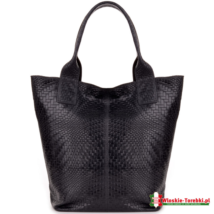 Duża torba czarna ze skóry shopperbag Ravenna